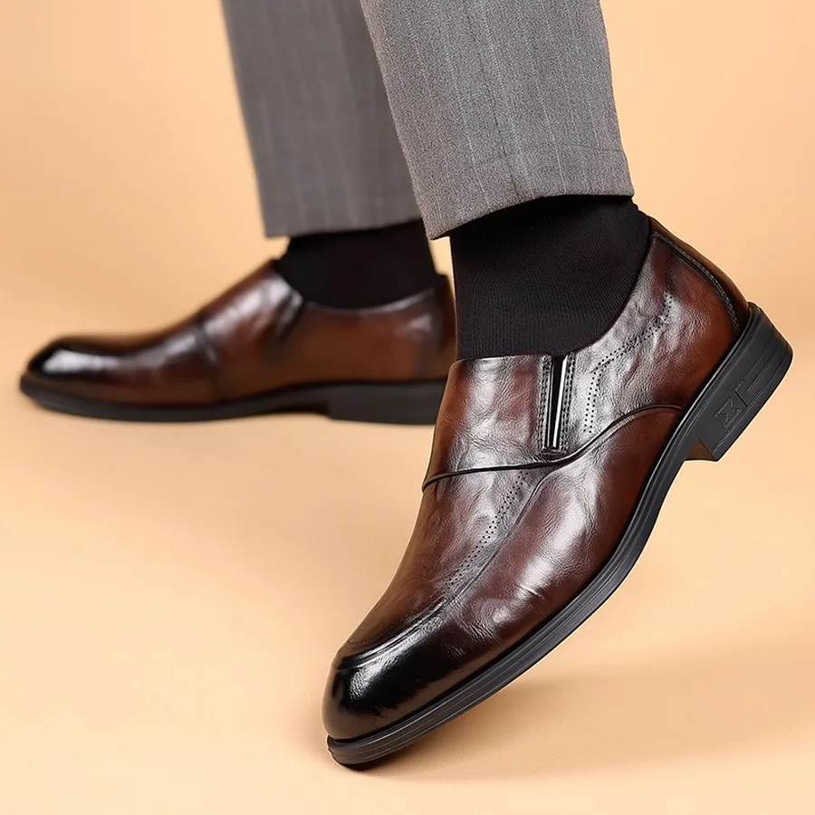 Men's Slip-On Dress Shoes, Pointed Toe, Textured Upper, Business Wedding Formal Wear for Work and Events