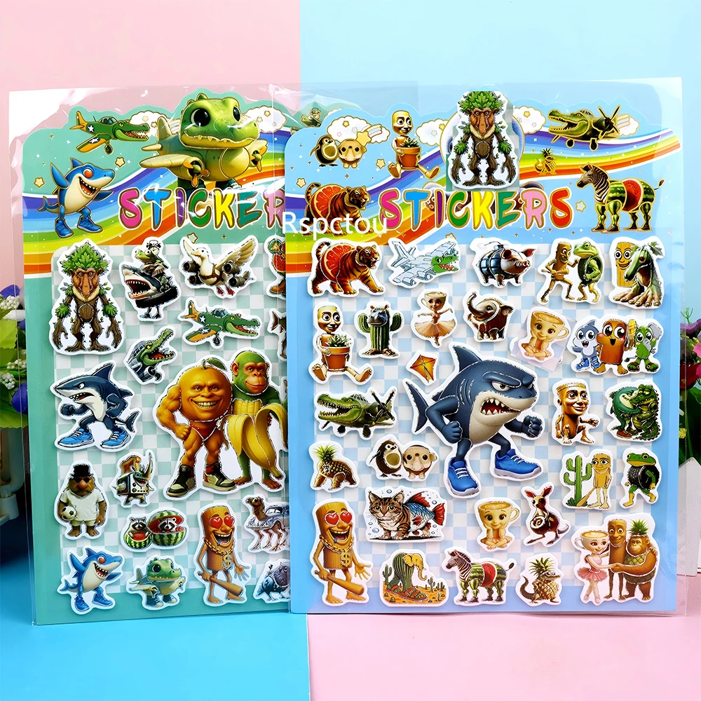 

6pcs Abstract Animal Tung Tung Sahur 3D Relief Stickers Italian Brainrot Funny Cartoon Decals Decorative Suitcase Phone Toy Gift