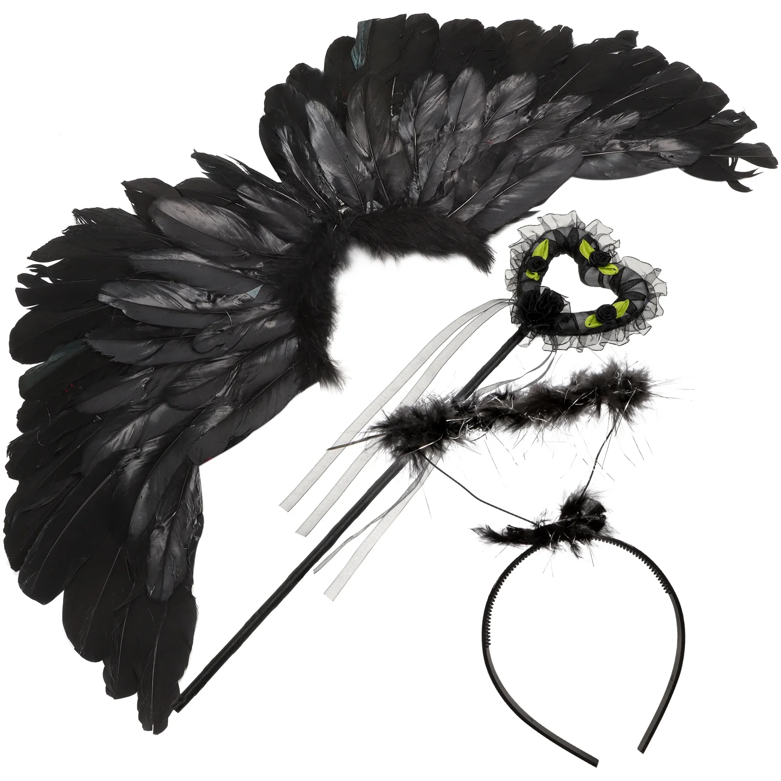 

1 Set Prop For Kids Girls Fairy Wing Costume Party Cosplay Light Plume Plastic Easy Wear Wand Headband Set Lovely