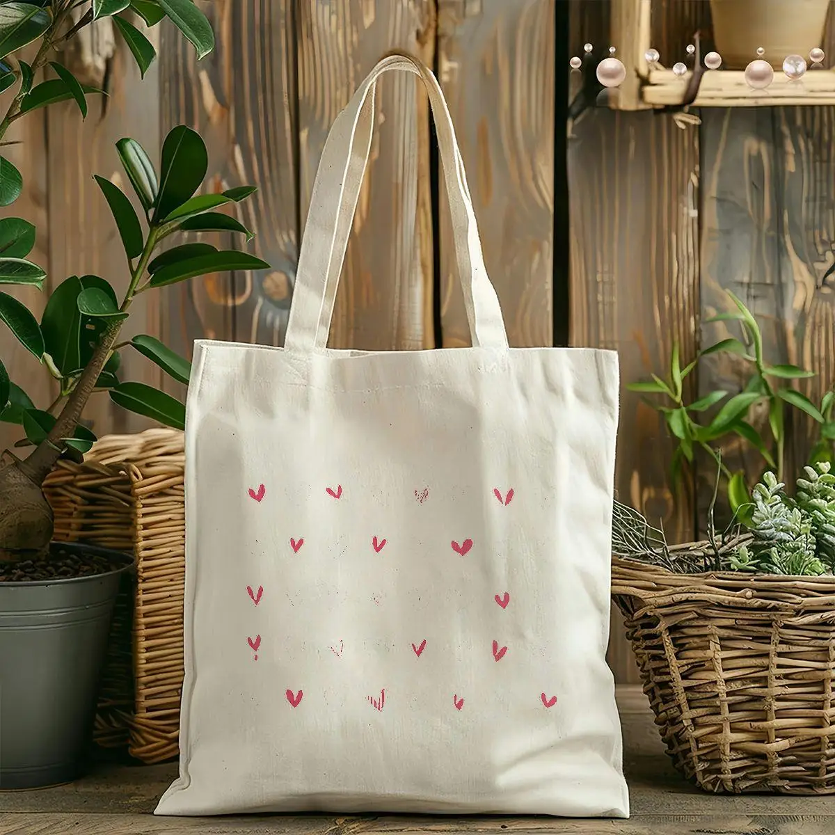 Tote Bag LZ25010274 Cute Heart pattern, Womens Valentines Day pattern, White Handbag Unisex, For students, for schools, for Coll