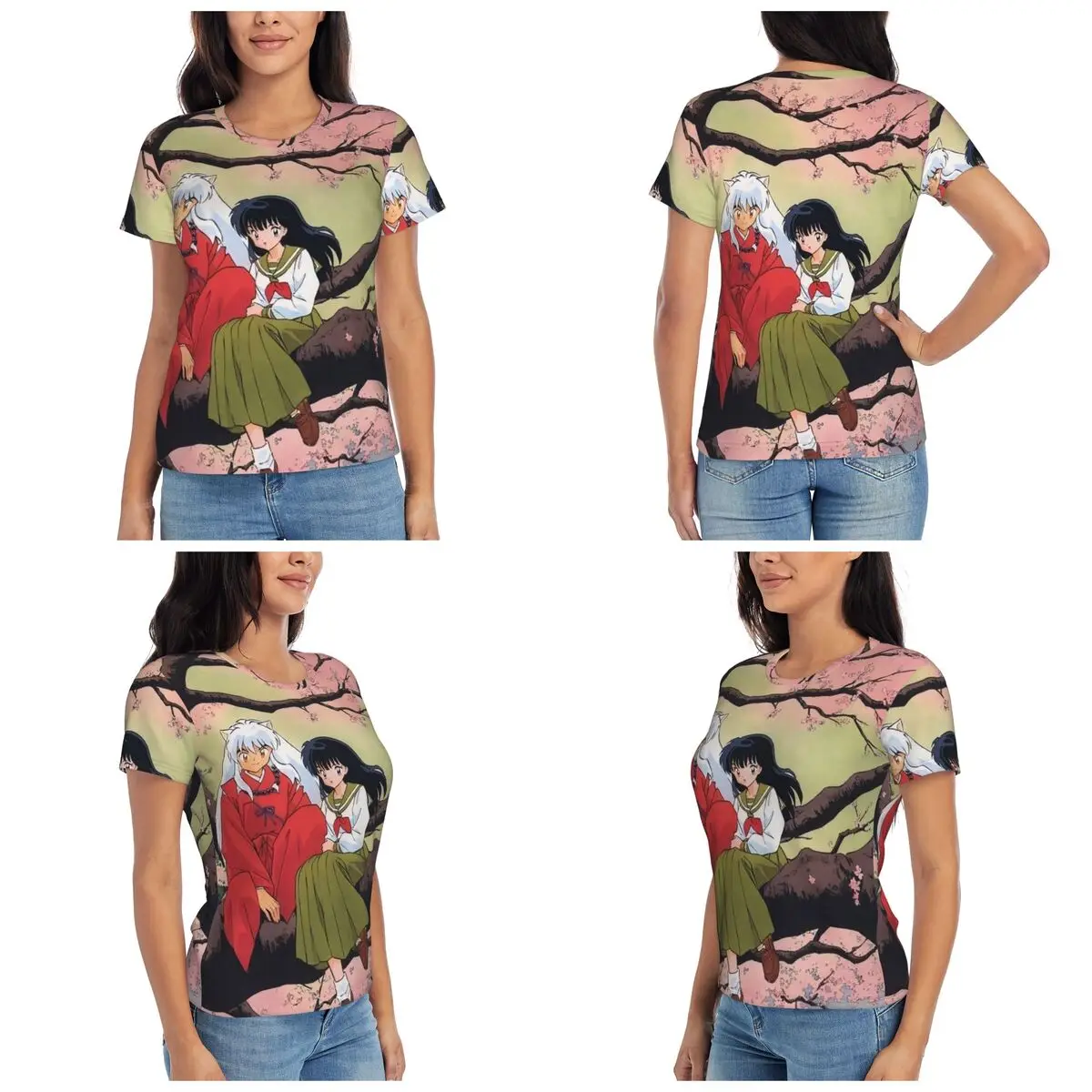 Camiseta Manga Kimono Inuyasha Sesshomaru para mujer, camisetas de manga corta, ropa con cuello redondo, camisetas de algodón para verano, ropa de calle