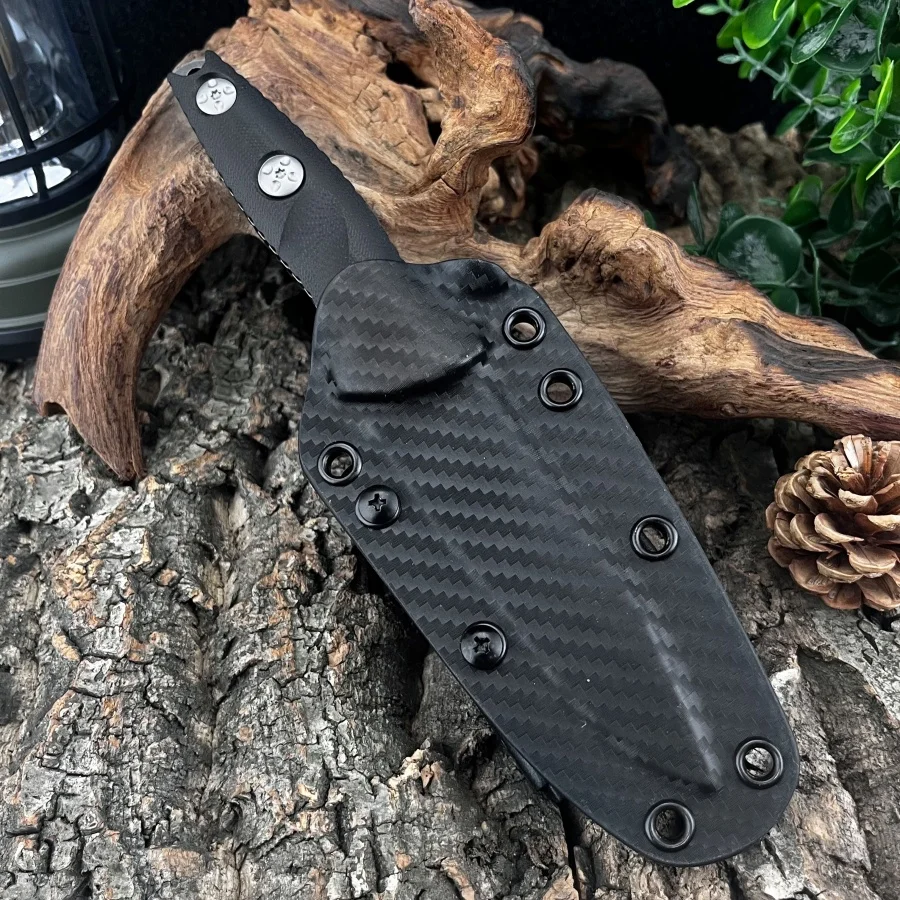 113 سكين مستقيم صغير من الفولاذ المقاوم للصدأ باللون الأسود - مقبض 7Cr13Mov Blade G10 مناسب للبقاء في الهواء الطلق وقطع الحبال #3