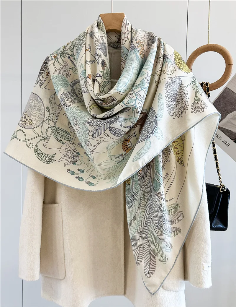 New Fashion Luxury  Double Side Print Women Silk Wool  Scarves 135 *135cm Print Lady Air Conditioning Large Square  Shawl