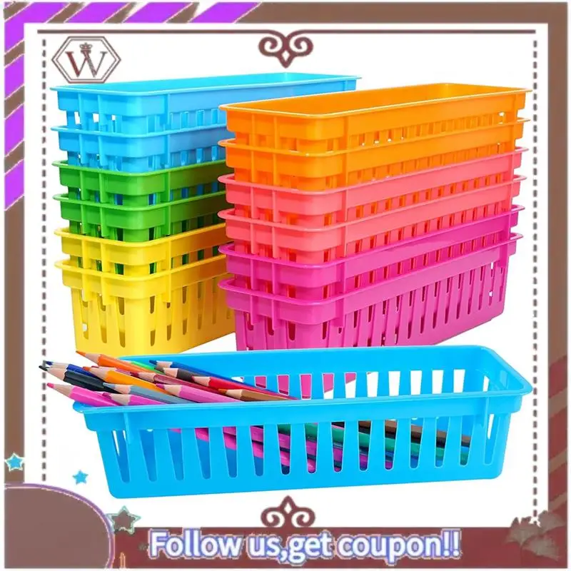 ABBG-12 Pack Pencil Organizer Basket Trays, Rainbow Colors Desk Storage For Kids, Classroom Supply Holders For School
