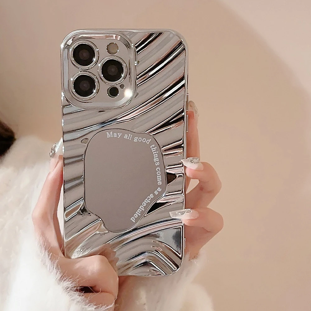 

Luxury Plating Mirror Wavy Phone Case For Samsung A55 A54 5G A53 A52 A52S A51 A50 A35 A34 A33 A32 A16 A15 A14 A13 A12 Soft Cover