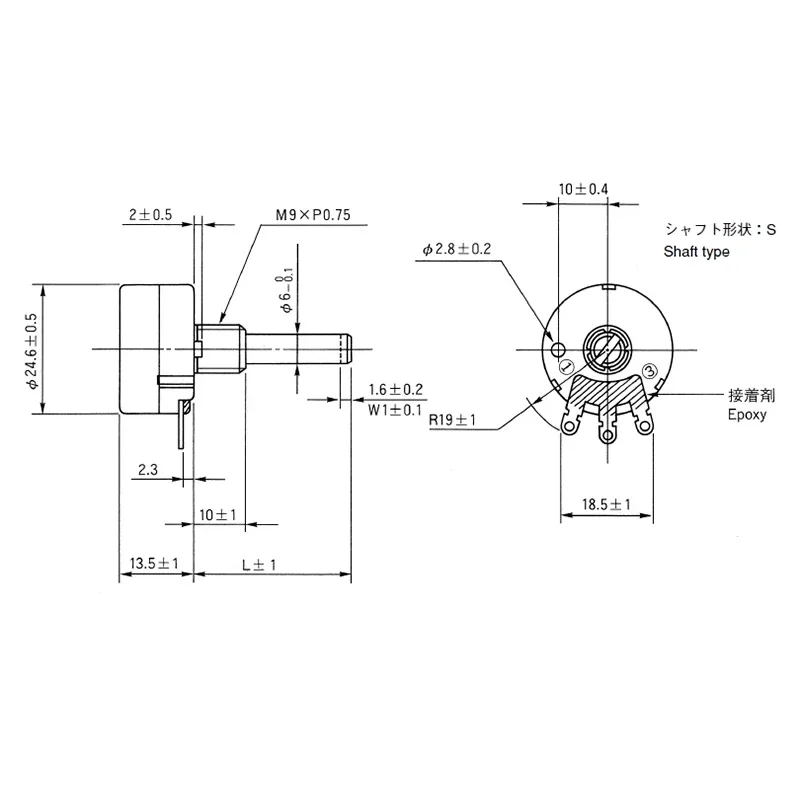 노브 다이얼 포함 전위차계, RV24YN20S, B101, B102, B103, B104, B105, B201, B202, B203, B204, B254, B302, B303, B501, B502, B503, B504, 10 세트