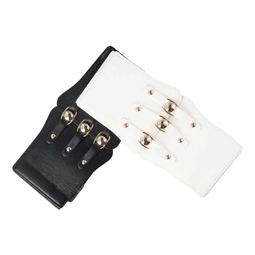 Korean Female Slimming Body All-match Metal Buckle Wide Waistband Elastic Waist Strap PU Leather Cummerbund Skirt Decorations