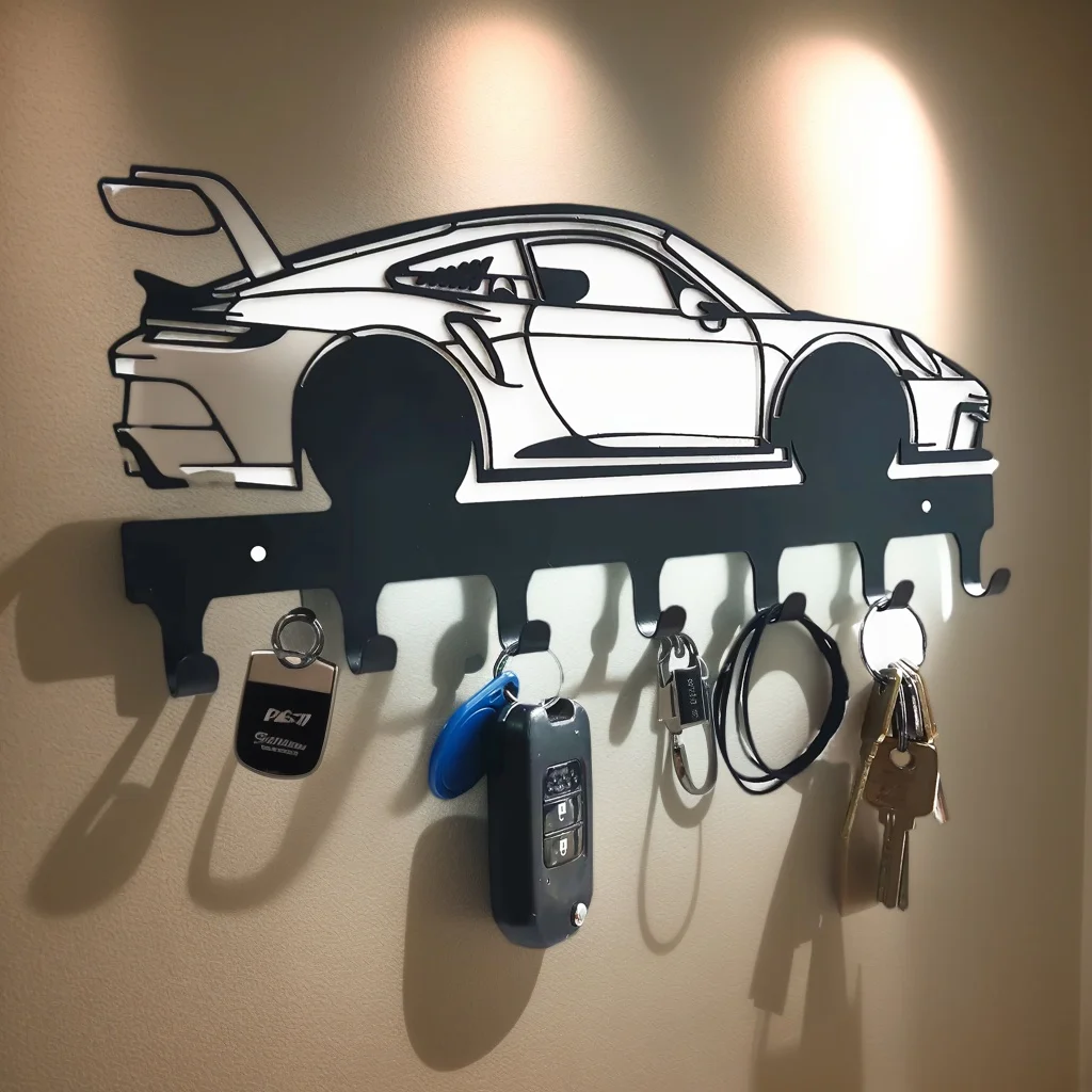 1PCS Black Wall Mount Key Holder with Durable Coating Finish - Industrial Style Automotive Metal Hooks Easy Installation