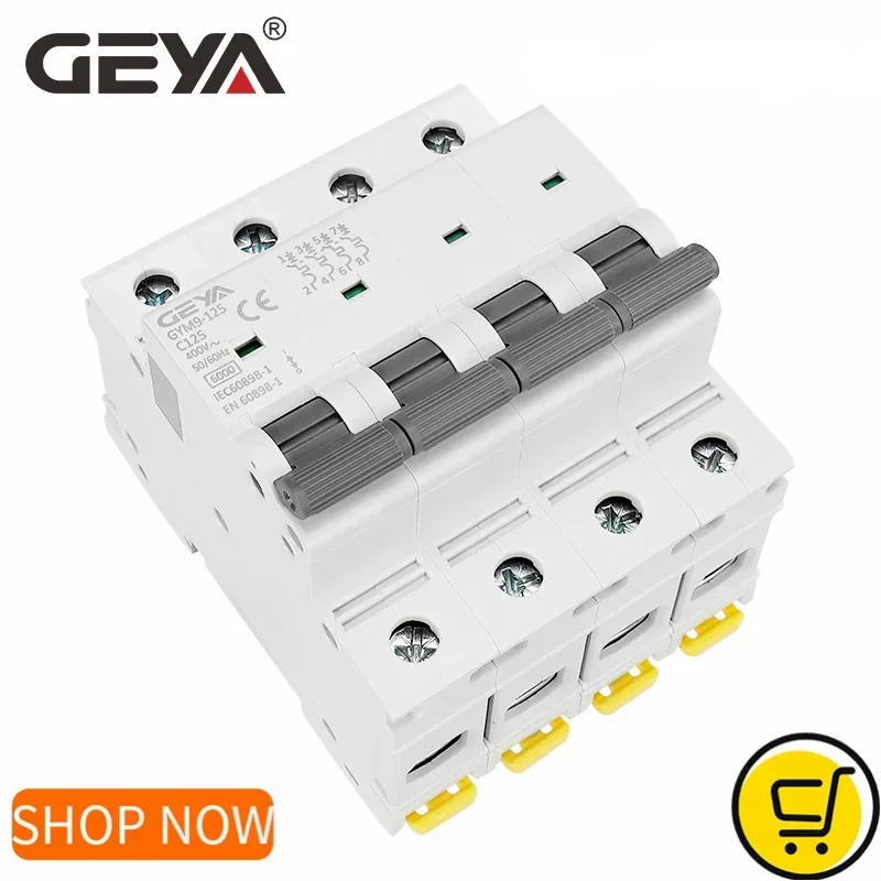 

GEYA GYM9125 AC MCB 80A 100A 125A FP 4 Pole AC Electrical Circuit Breaker Width 71.2mm 400V 6KA