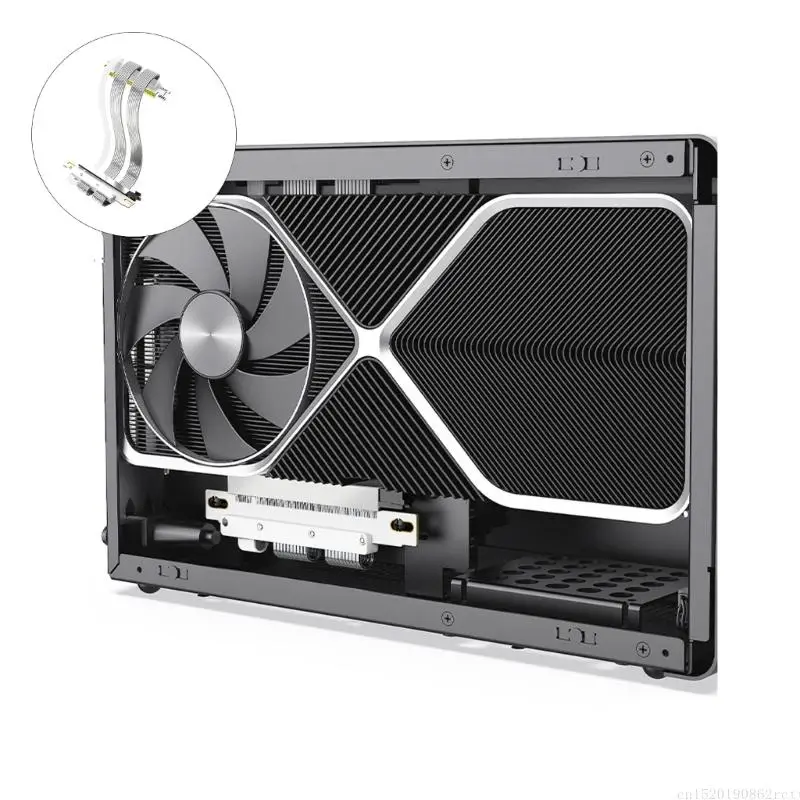 D5BB PCIe 5.0 x16 GPU Extension Cable, Reverse Flat Ribbon for SFF Builds with Inverted GPU Layout Use and Silver Body