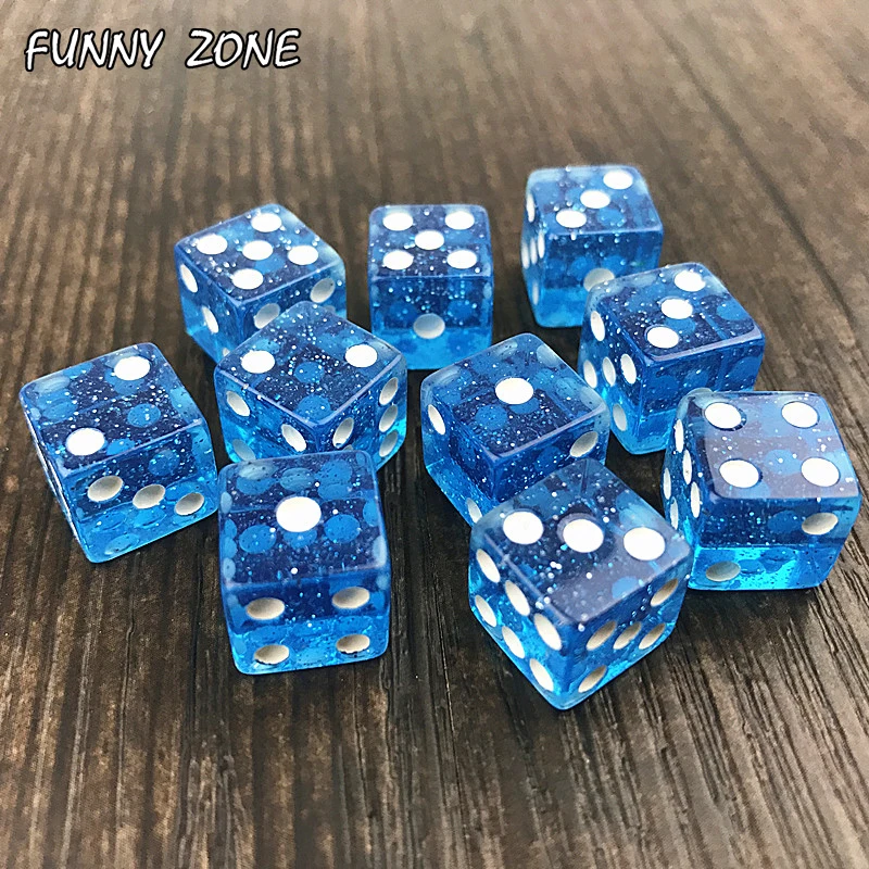 Funny mini 10pcs/set high quality 12mm dice d6 standard dots gambling accessories small novelty Blue Glitter powder effect