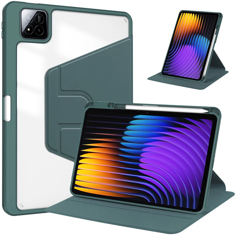 360° Rotating Case For Xiaomi Pad 6 7 8 Pro 11.2 11 inch 2023 2024 2025 Swiveling Stand Clear Back Cover With Pencil Holder