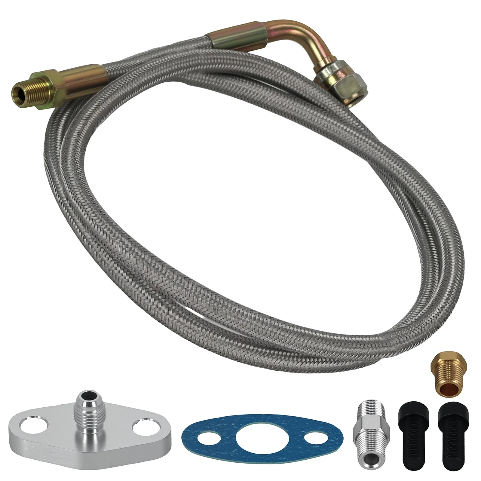 MaXpeedingrods Factory Turbocharger Oil Feed Line Kit T3 T4 T60 T61 T70 1/8 PNT 90 Degree 41