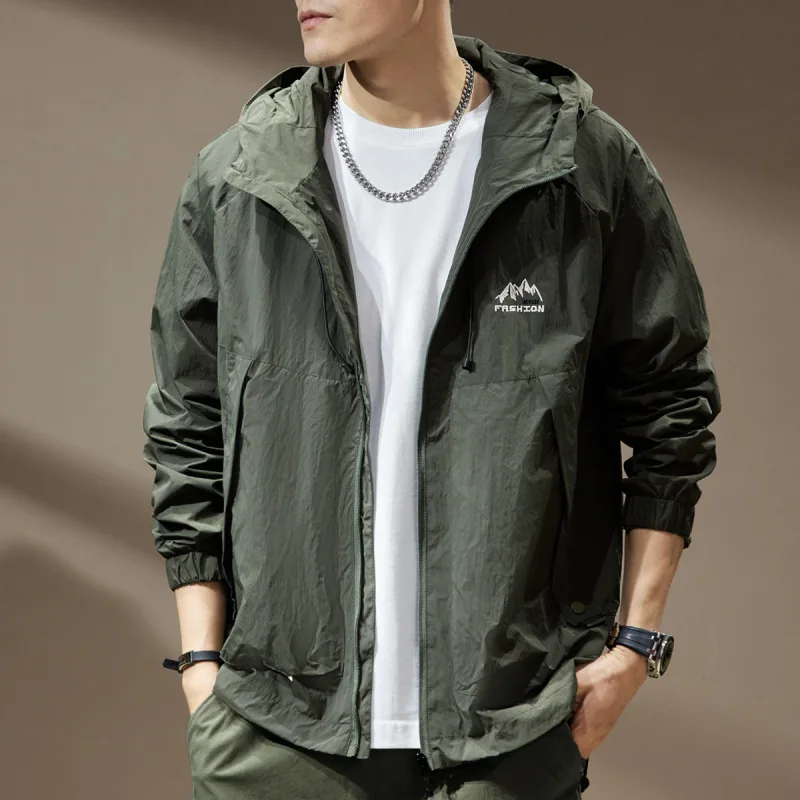 Spring and autumn new fashion men's sports coat loose hooded cargo jacket windproof cardigan storm jacket