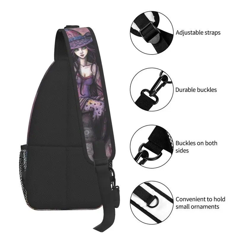 Enchanted Twilight Witch Cat Fantasy Art Sling Crossbody Chest Bag Men Cool Halloween Shoulder Backpack for Traveling