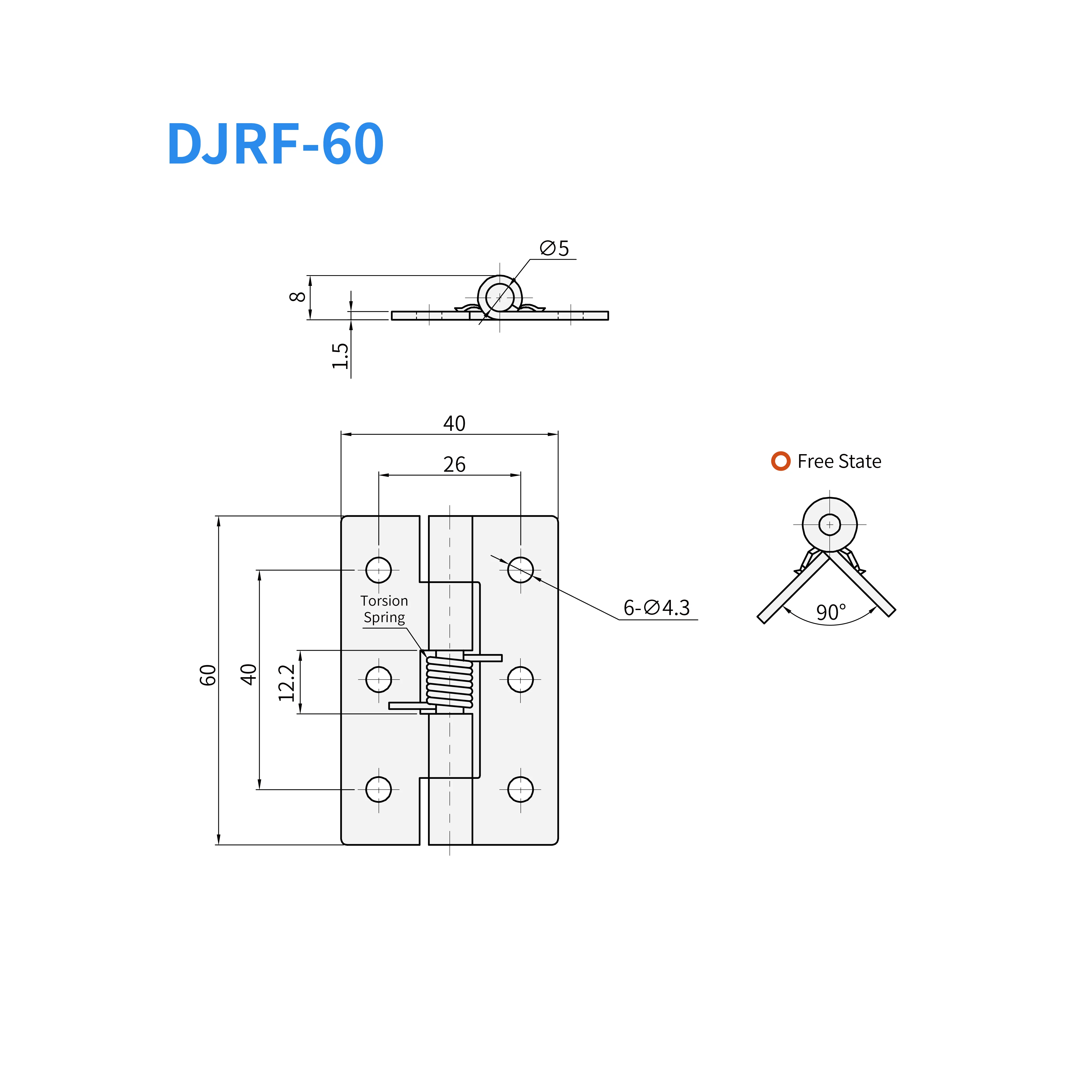 1 قطعة المفصلي فراشة الربيع 60 مللي متر ثقب دائري نوع مسطح-خزانة باب من الفولاذ المقاوم للصدأ المفصلي محملة بنابض #5