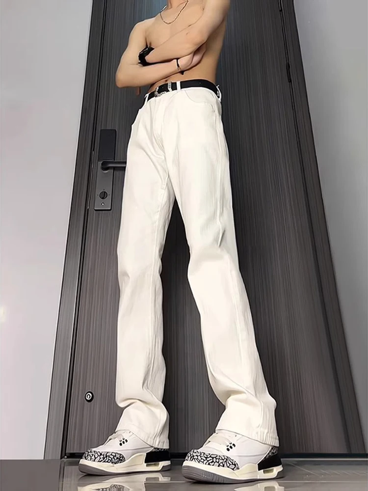 

Cleanfit White Elastic Straight Leg Men's Jeans High Street Knife Le ape Long Pants Youth Faion Breathable Loose Fit