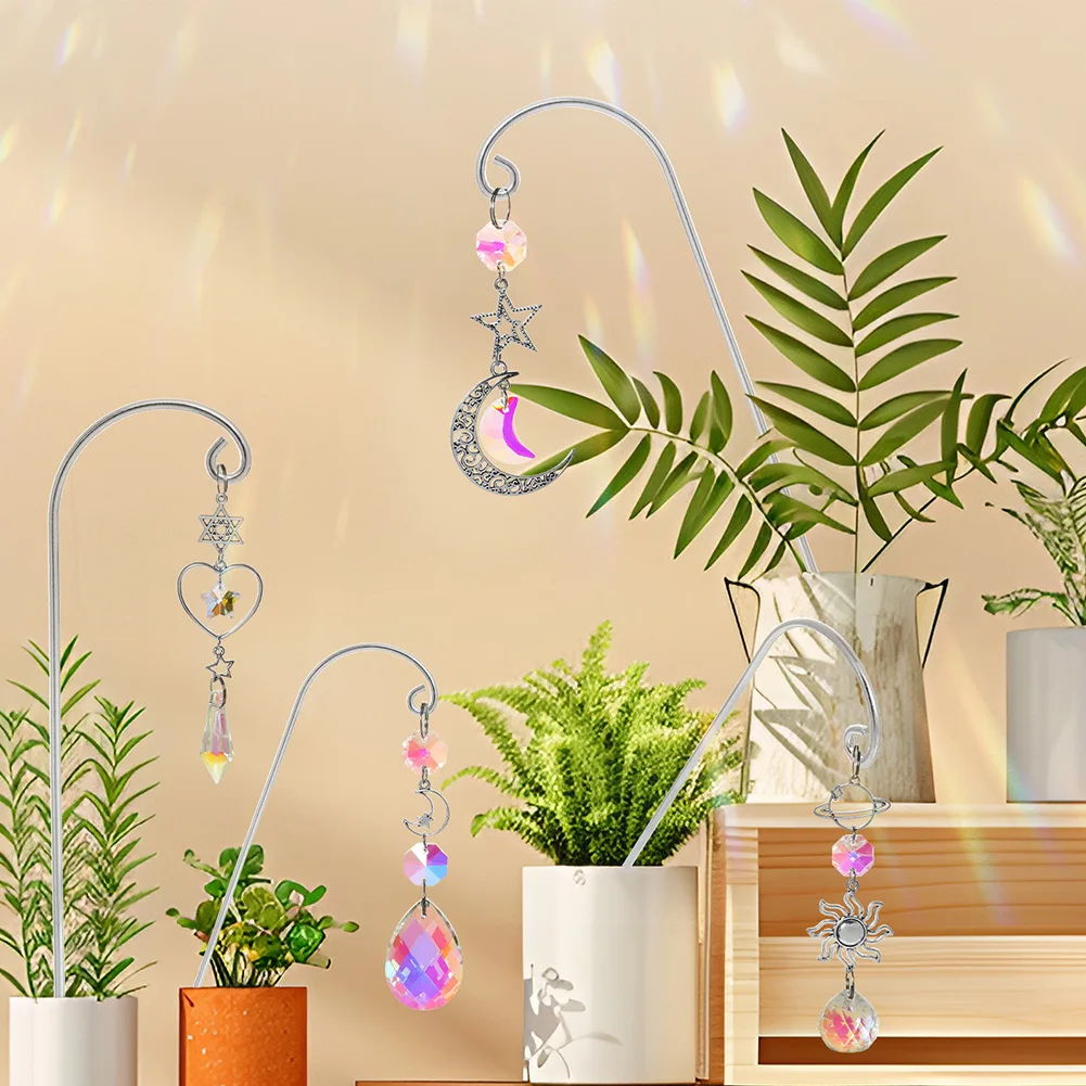 4 PCS Iron Flower Pot Embellishments 17cm for Garden Balcony Decoration Gold Silver Finish Rainbow Sunlight Effect