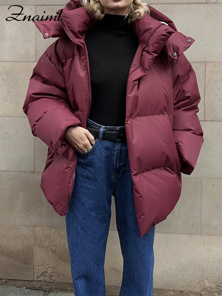 سترة Znaiml النسائية ذات المقاس النحيف مع قلنسوة موضة الخريف والشتاء الدفء من القطن والبوليستر بأكمام طويلة معطف دافئ ملابس الشارع في الهواء الطلق