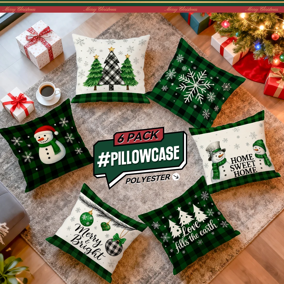 4/6 PCS Set Christmas Snowflake Pillowcase Printed Polyester Throw Pillowcover Decorative Sofa Cushion Pillowslip Home Decor