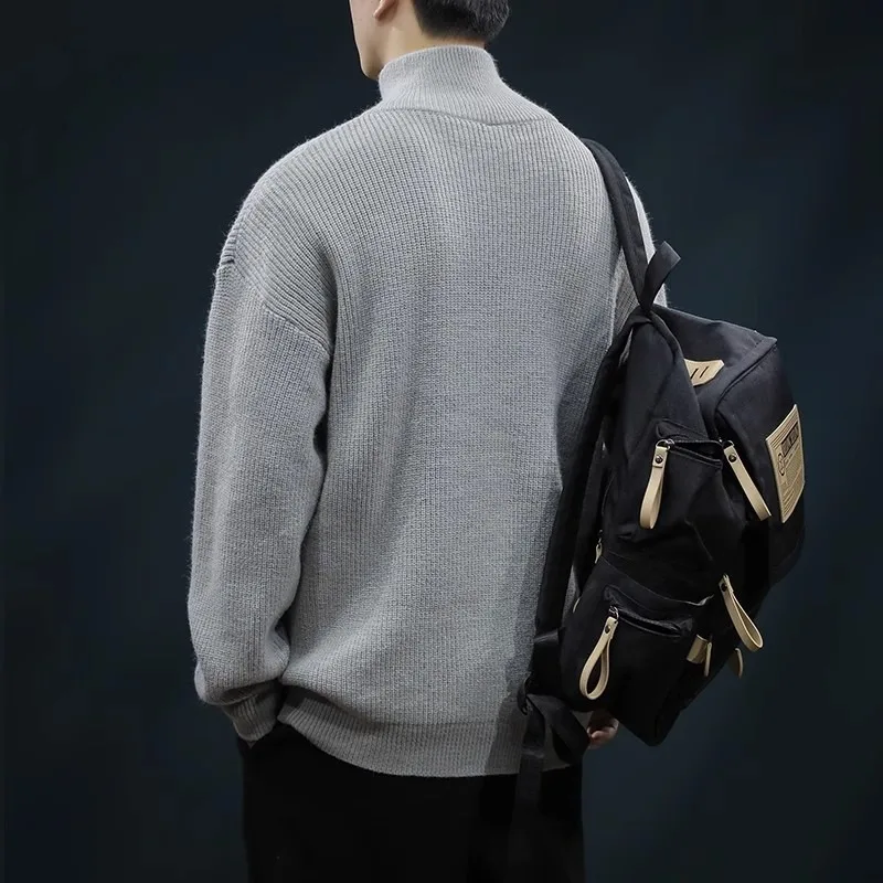 

Модный свободный мужской вязаный свитер с открытой молнией, открытый кардиган, высокий зимний модный повседневный свитер из полиэфирного волокна, прямой крой