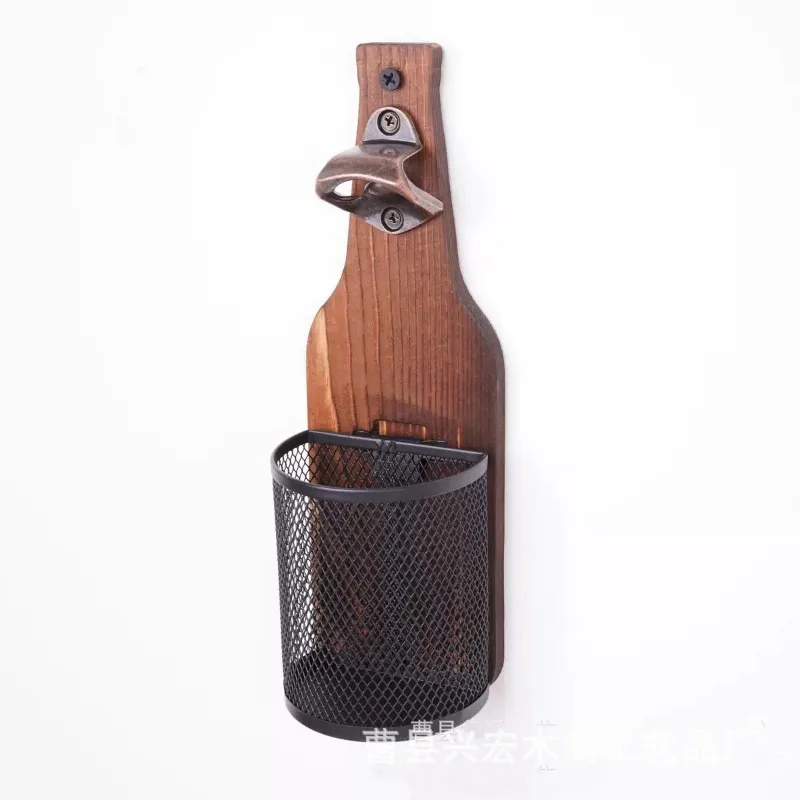 For solid wood beer screwdriver creative refrigerator sticker wall-mounted wine bottle shape storage bottle opener 10pcs