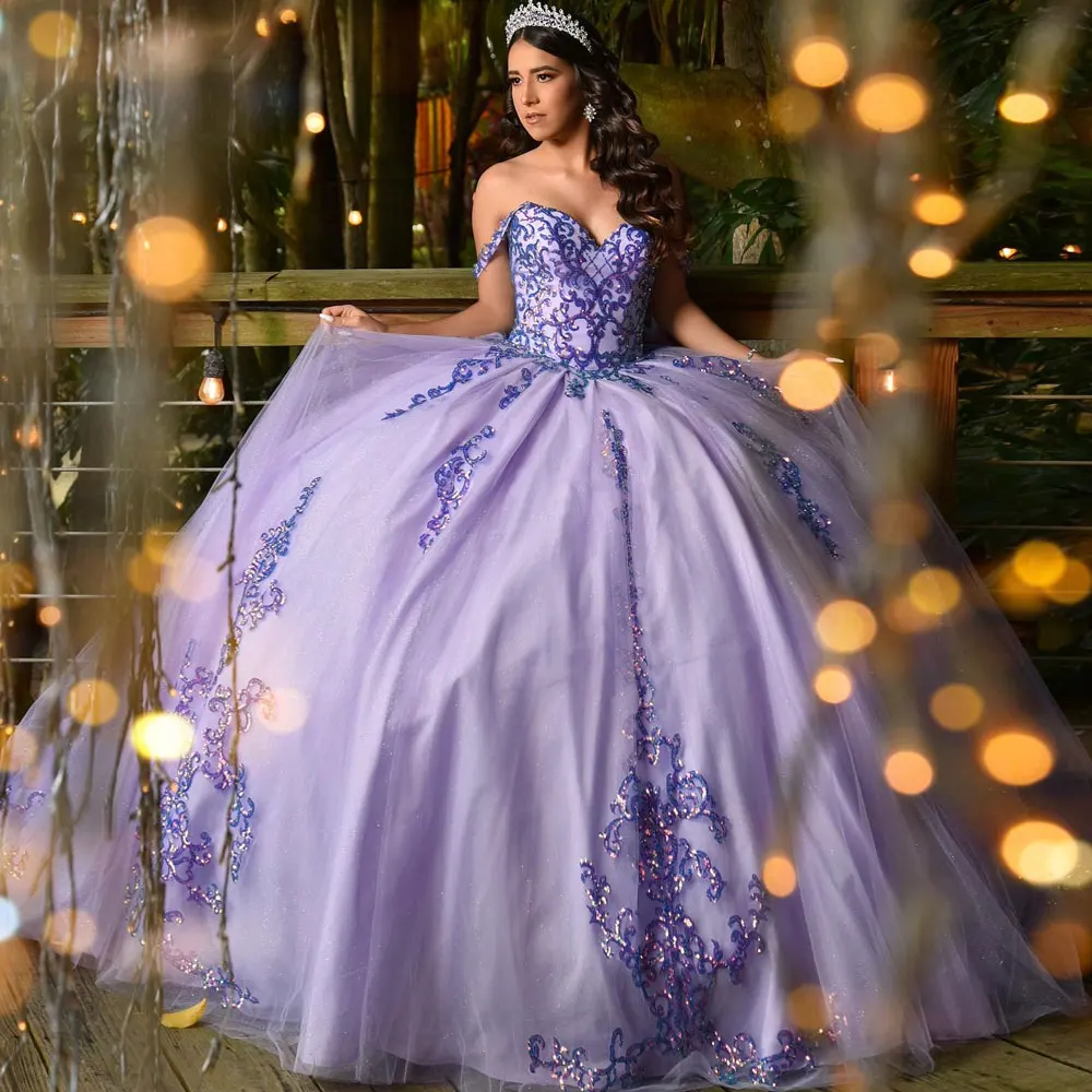 Elegant Lilac Quinceanrea Dresses 2024 Purple Sweetheart XV Ball Gown Sweet 16 Tulle Vestido De 15 Quinceañeras Spaghetti Miss