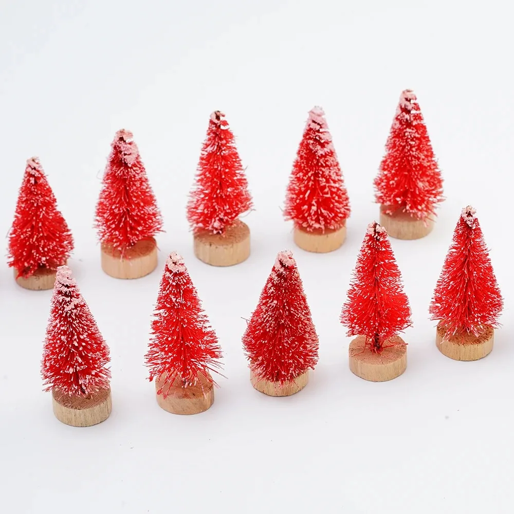 12pc künstliche Mini-Weihnachts baum Sisal bäume mit Holz basis Flaschen bürsten bäume für Weihnachten Tischplatte Dekor Winter Ornamente – Detail 14