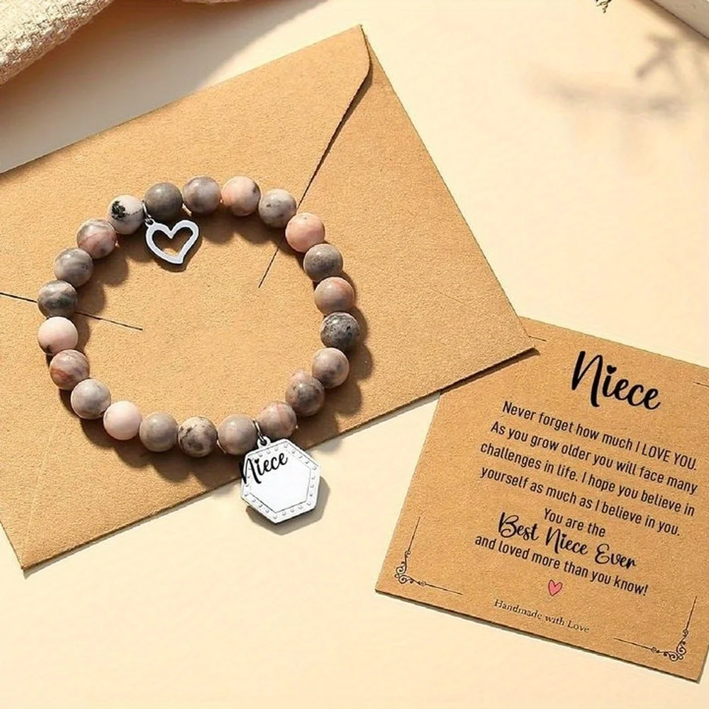 1pc Fashion and Delicate Faux Stone Beads Bracelet with Card Versatile and Easy-to-wear, Combine Well with Any Outfit