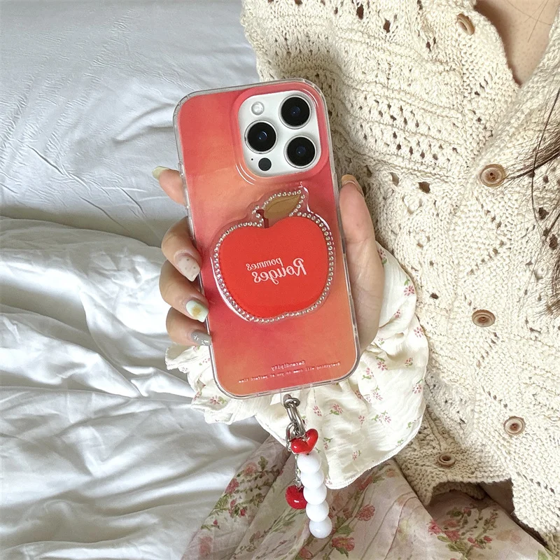 

Fashion Ins Red Halo Dye Phone Case For iPhone 16 Pro 15 14 13 Pro max Cover with Cute Stand Holder Pendant Shockproof Cases 16