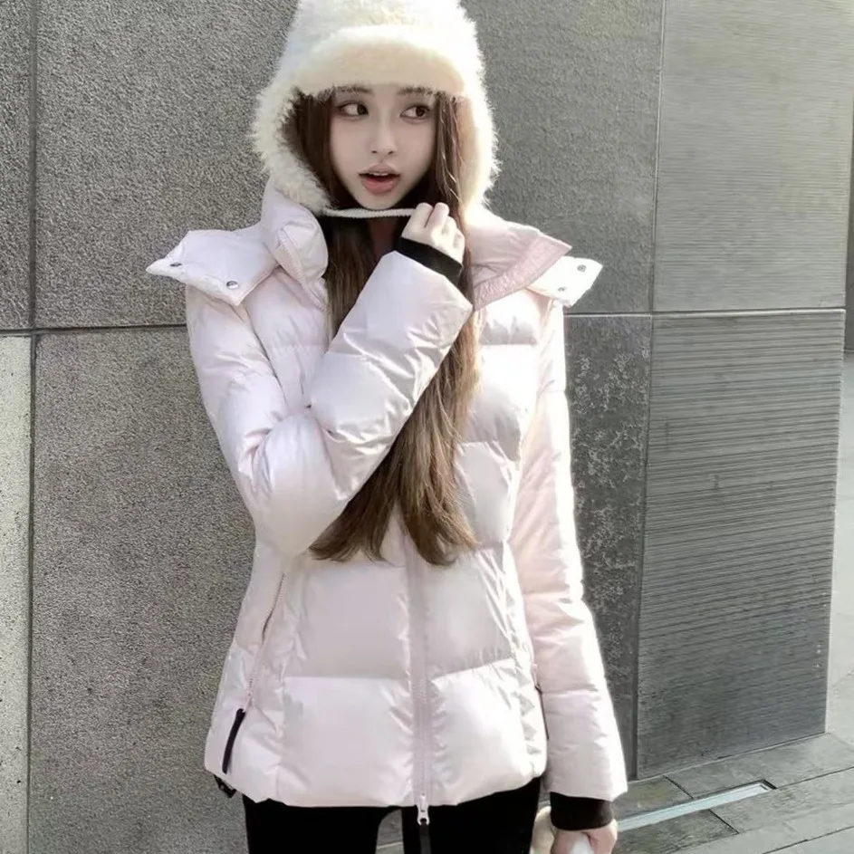 Women Autumn Winter Hooded Puffer Jacket Slim Short Coat Warm Thick Quilted Outerwear Drawstring Collar Parka