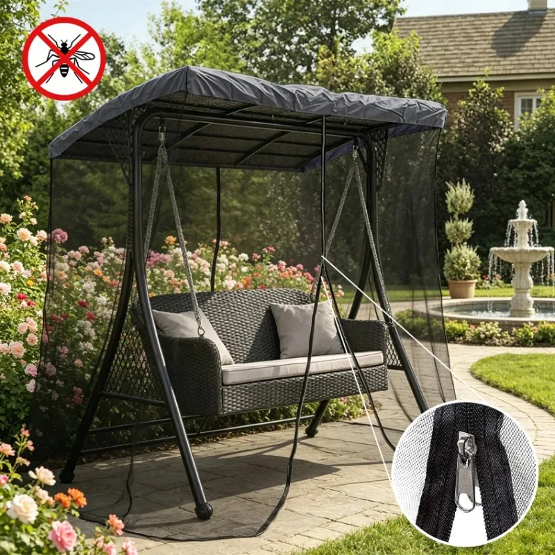 Patio Swing Mosquito Net Breathable Fine Mesh Outdoor Swing Chair Bug Screen with Fixing Tie Straps Waterproof Top Net Cover