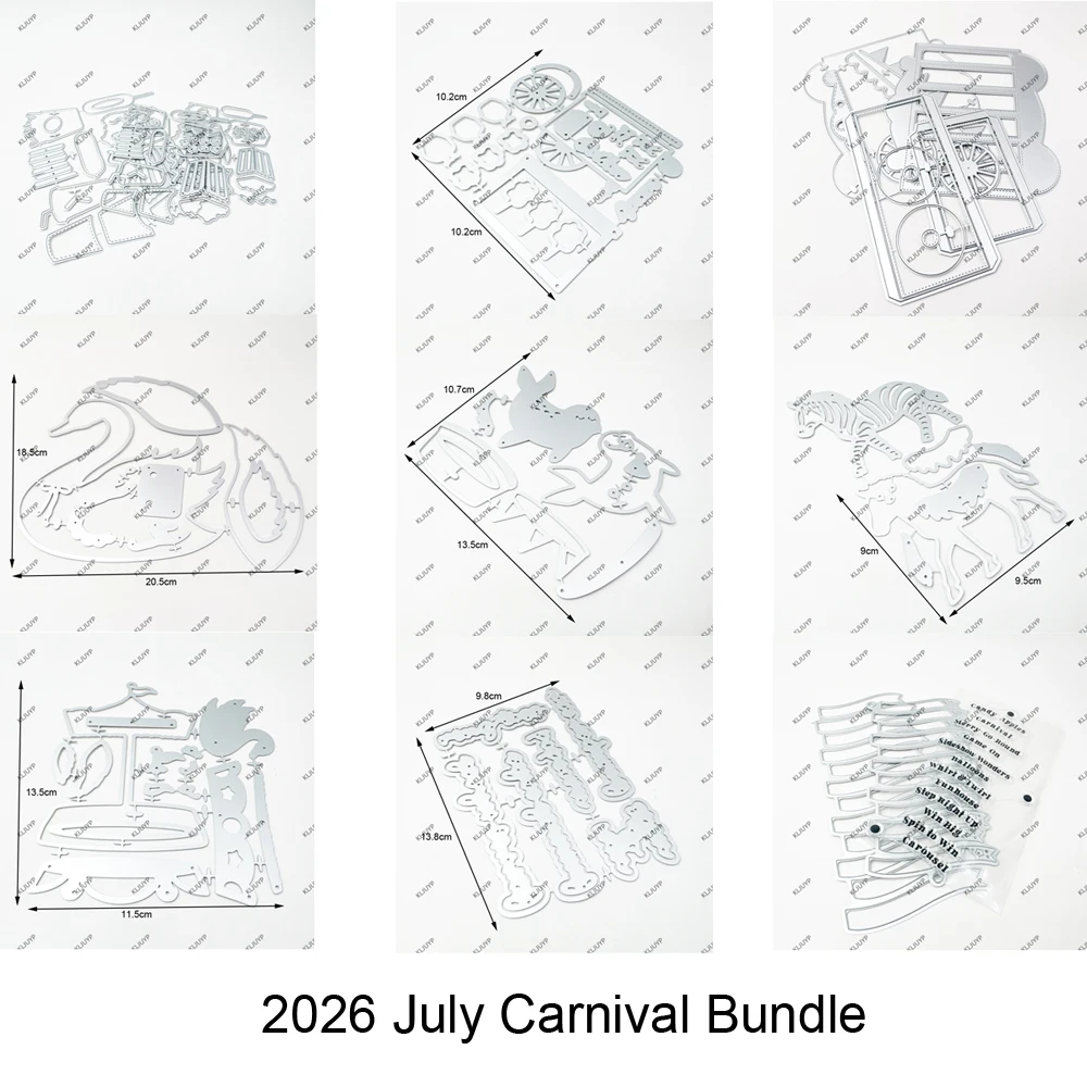 KLJUYP 2026 July Carnival Bundle Metal Cutting Dies Stencils for DIY Scrapbooking Decorative Embossing DIY Paper Cards
