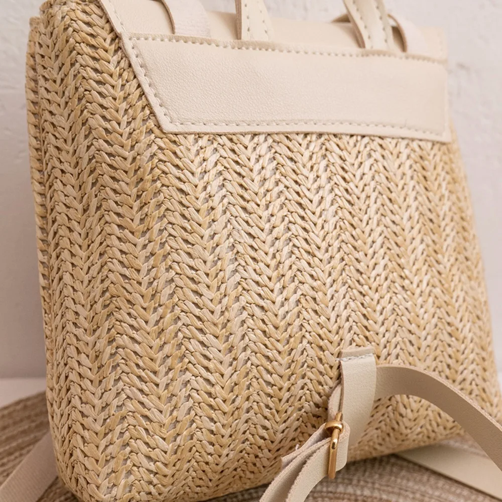 Vintage Straw Backpack Women's Fashion Shoulder Bag Versatile Straw Woven PU Leather Elegant Luxury Designer Backpack mochilas