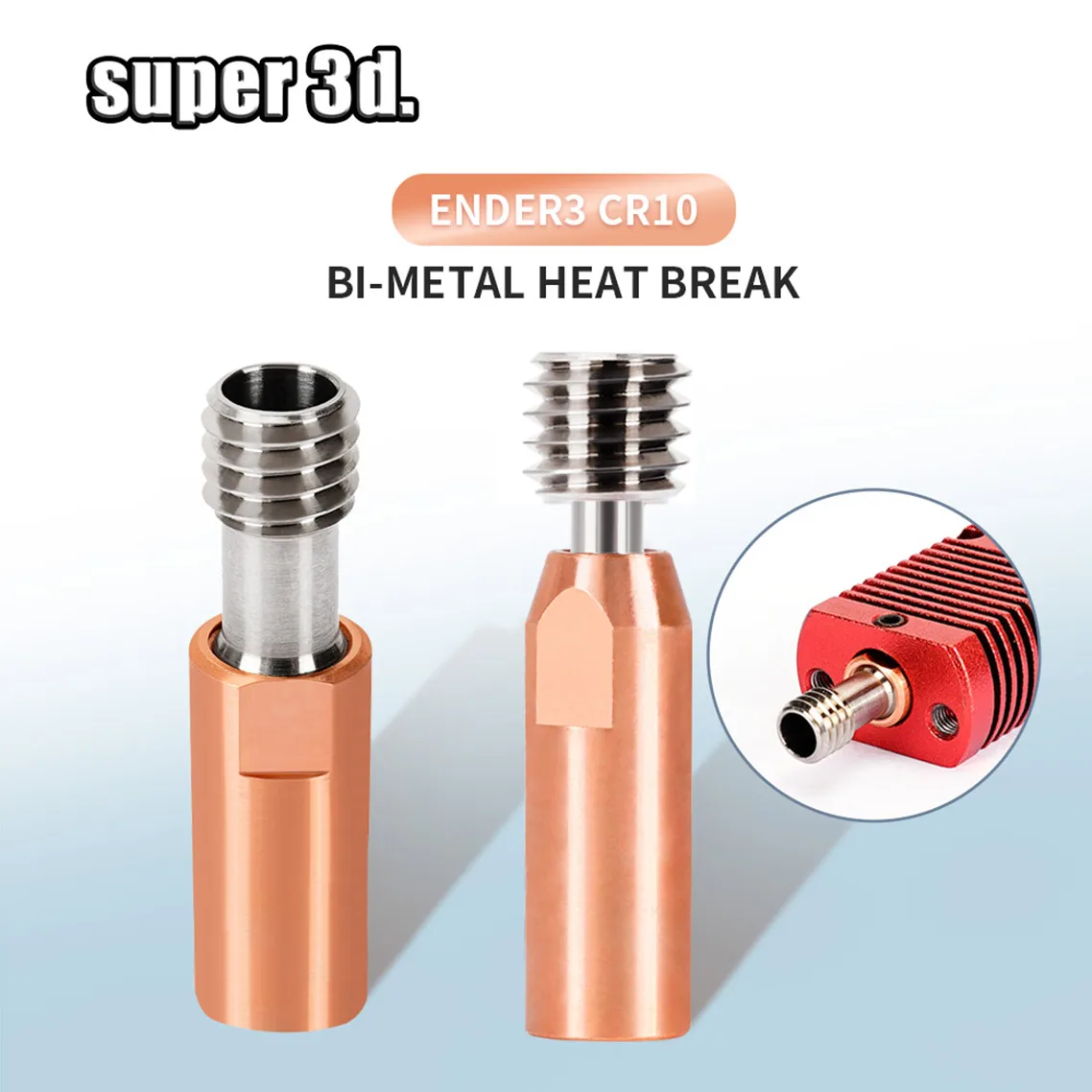 2PCS Ender 3 CR10 Bi-Metal Heatbreak Titanium Alloy Copper Throat Smooth 1.75MM Heat break High Temp 3D Printer Accessories