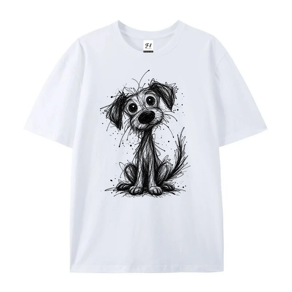 Womens Cute Scruffy Dog Graphic T Shirts Ink Sketch Puppy Doodle Print Animal Lover Casual Short Sleeve Crew Neck Summer Top