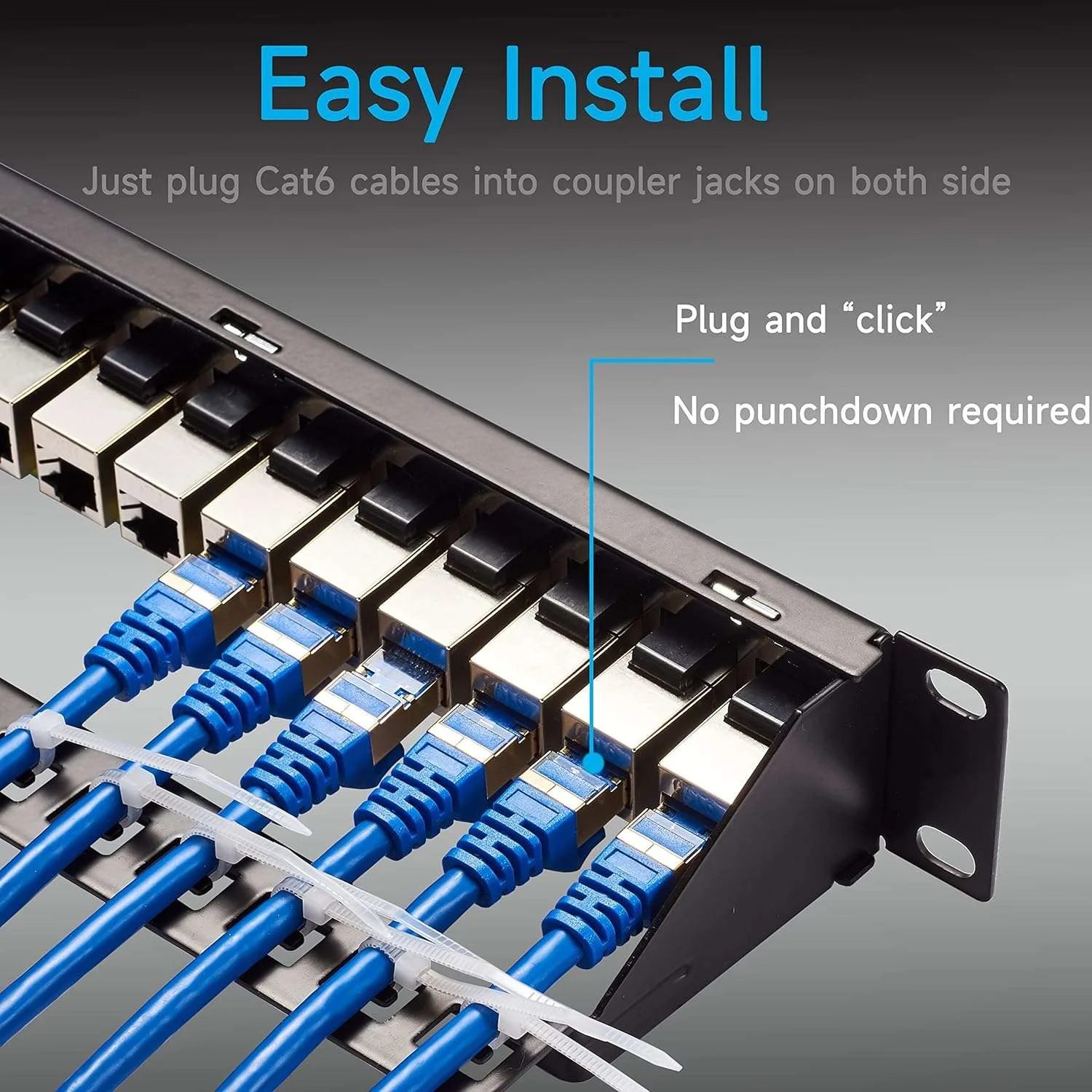 Natalink 24-Port RJ45 Patchpanel Cat6 Feed Through, Koppler-Netzwerk-Patchpanel 19 Zoll, Inline Keystone Ethernet Patchpanel