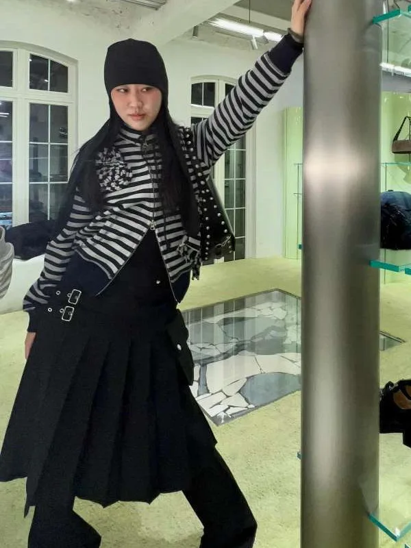 

Street Sle Pure Color Belted ket Pleated Skirt Skirt Open 25 New Korean Sle Polyester Fiber Women's Skirts