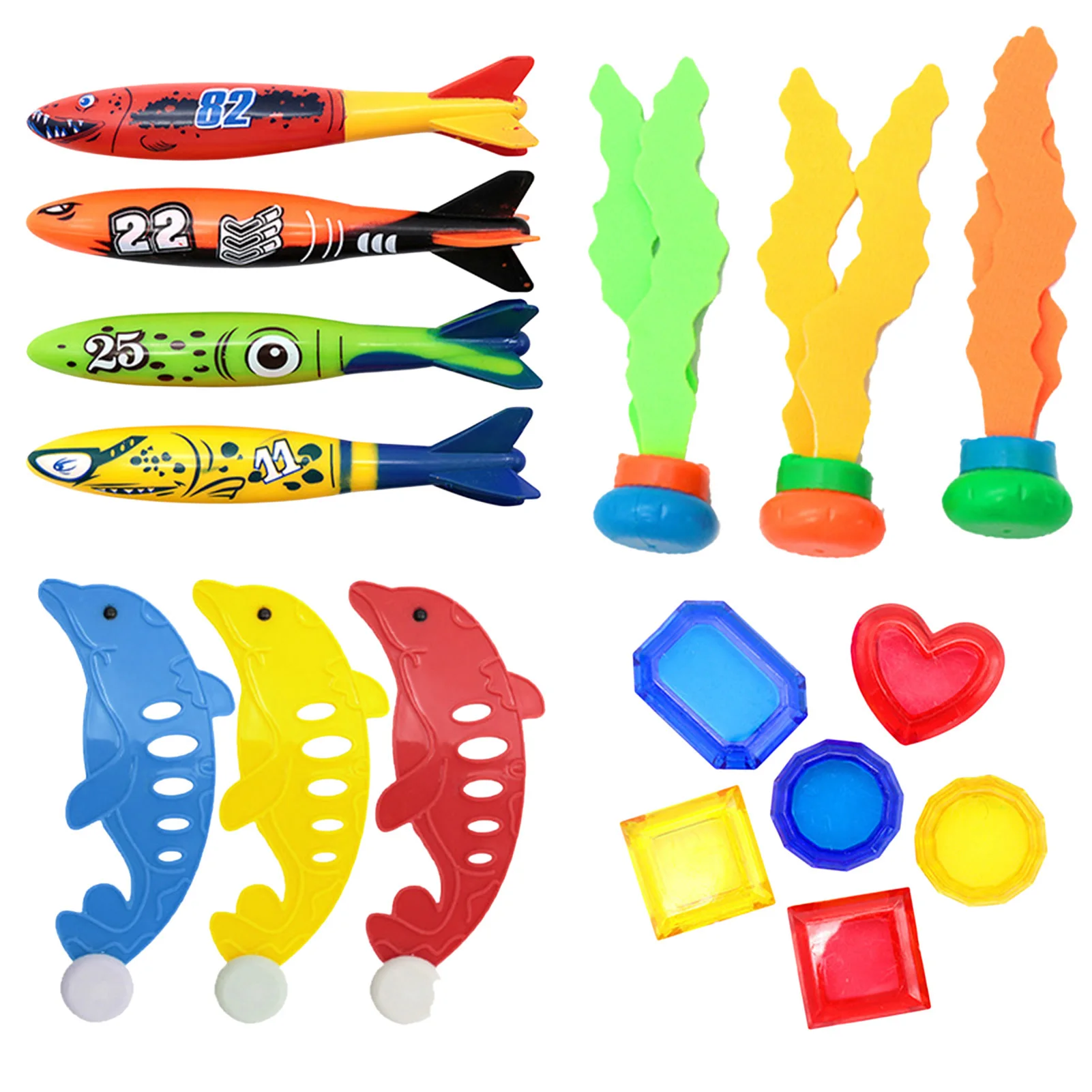 13/15/16/18/19pcs Kids Sports Pool Toys Ocean Plant Shape Diving Toys Diving Swimming Training Pool Kids Accessories