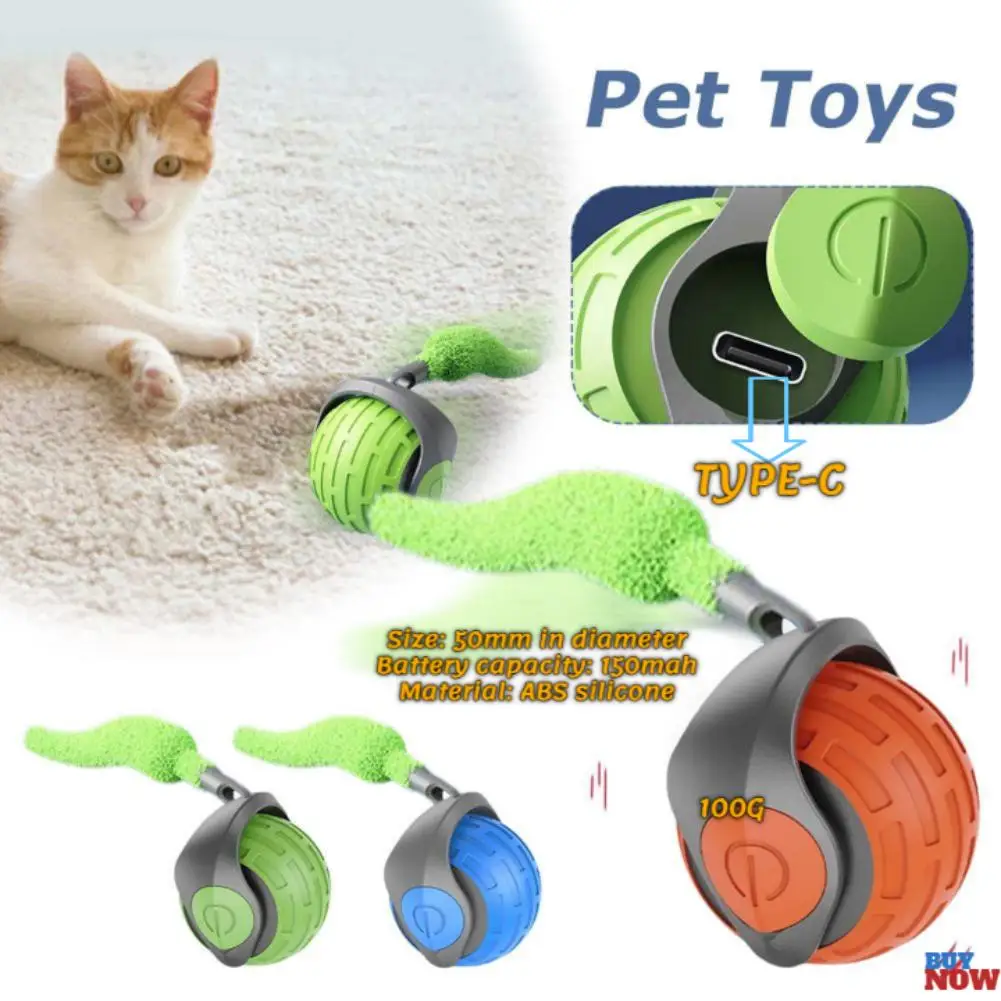 NEW Interactive Cat Toy Ball Super Drive Cat Rolling Balls With Long Tail Motion Activated Sensor Pet Cats Teaser Automatic Toys