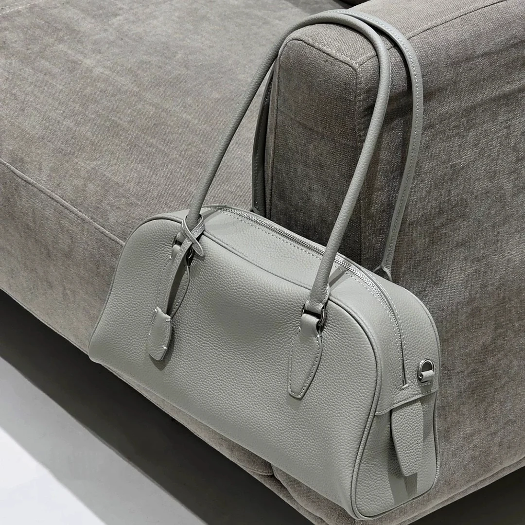 Mendy Women Bowling Bag Shoulder Top Handle Handbag Purse Elegant Genuine Leather Work Commuting Daily Barrel Designer Luxury