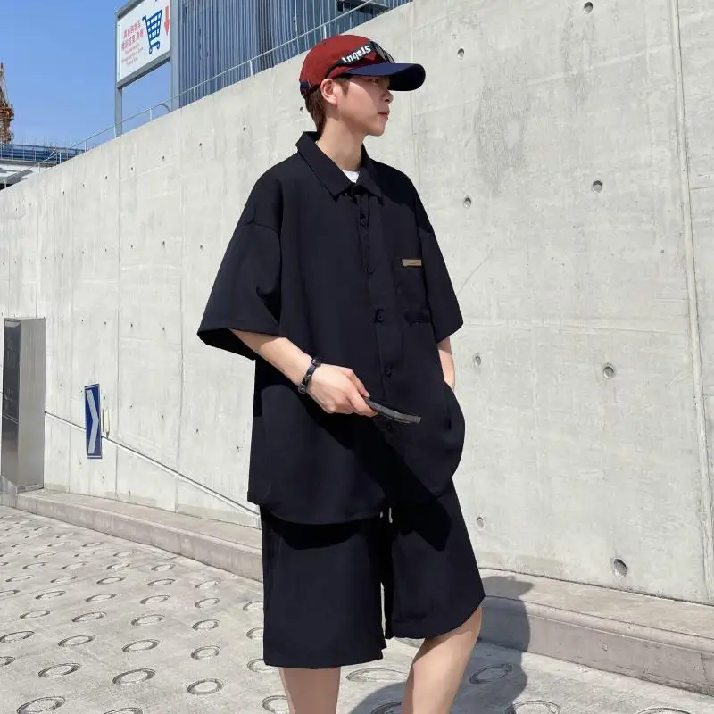 

M-XXXL Men's Solid Color Short Sleeve Shirt & Shorts Set Casual Summer Streetwear Outfit Comfortable Breathable Two-Piece Sets