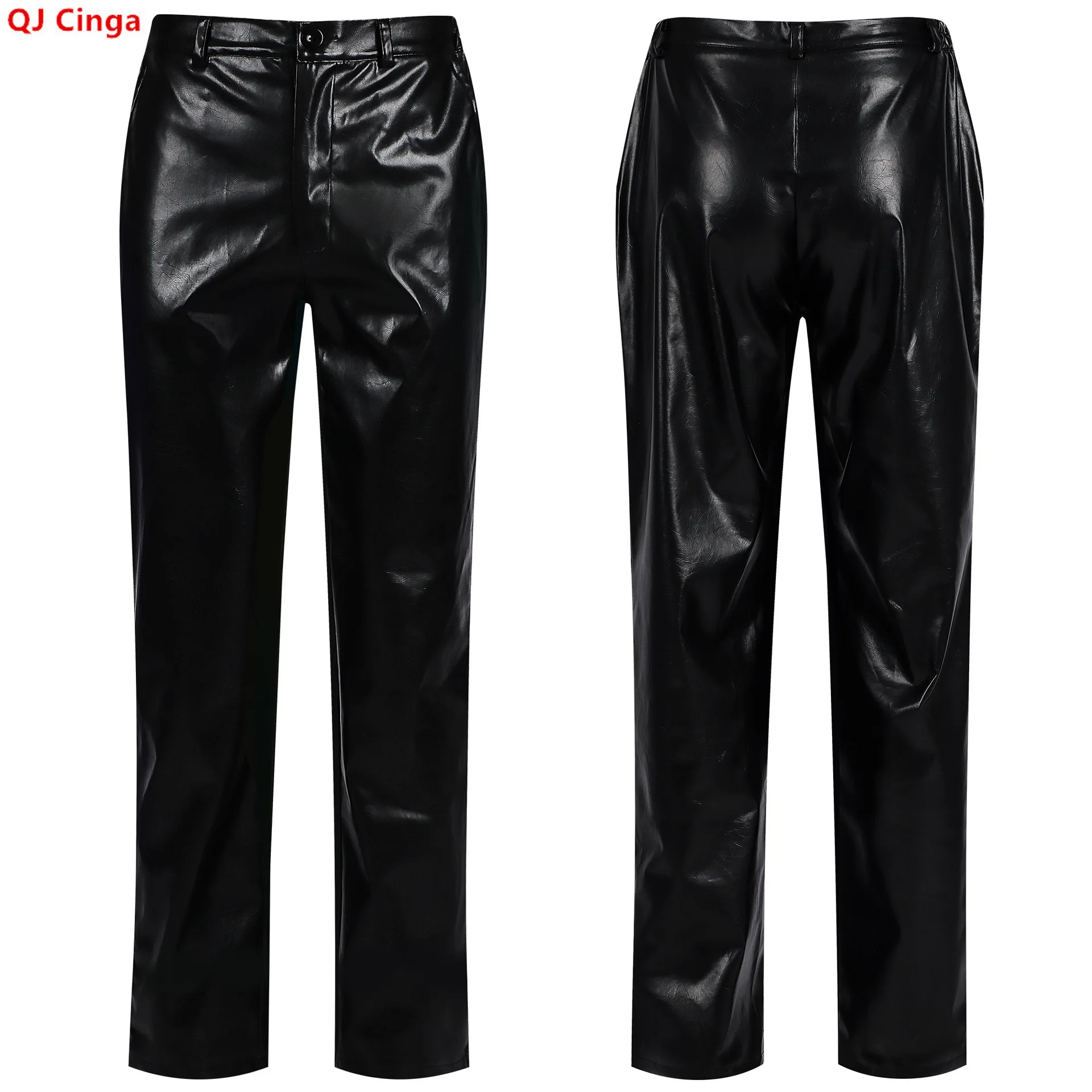Men's Black PU Pants for Fall, Steampunk-style Retro Faux Leather Trousers.