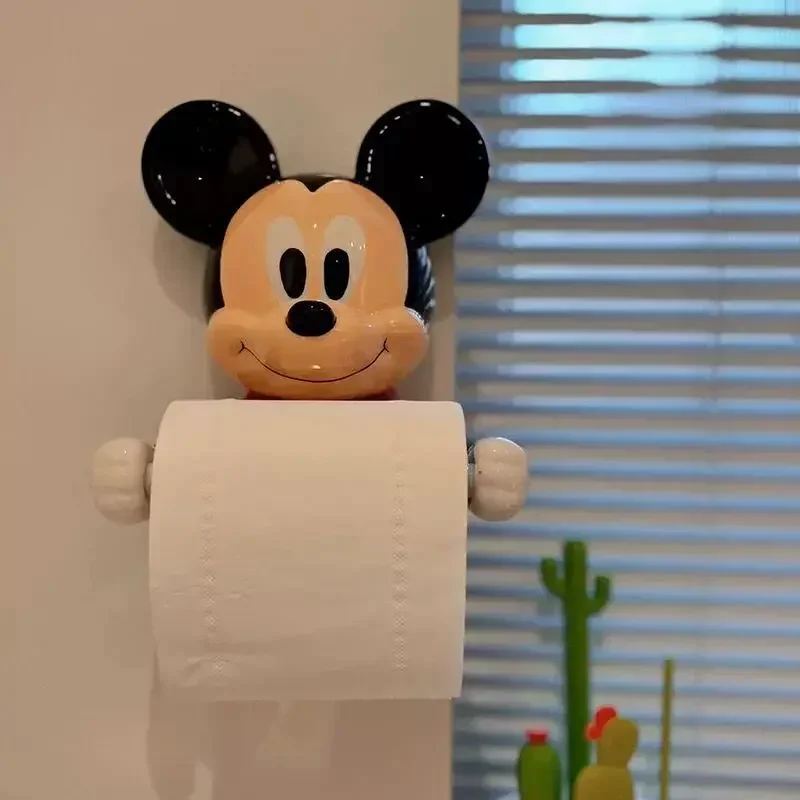 Cute DisneyMickey Mouse Creative Toilet Bathroom Shelf Cartoon Perforation-free Toilet Paper Wall-mounted Paper Roller Ceramic