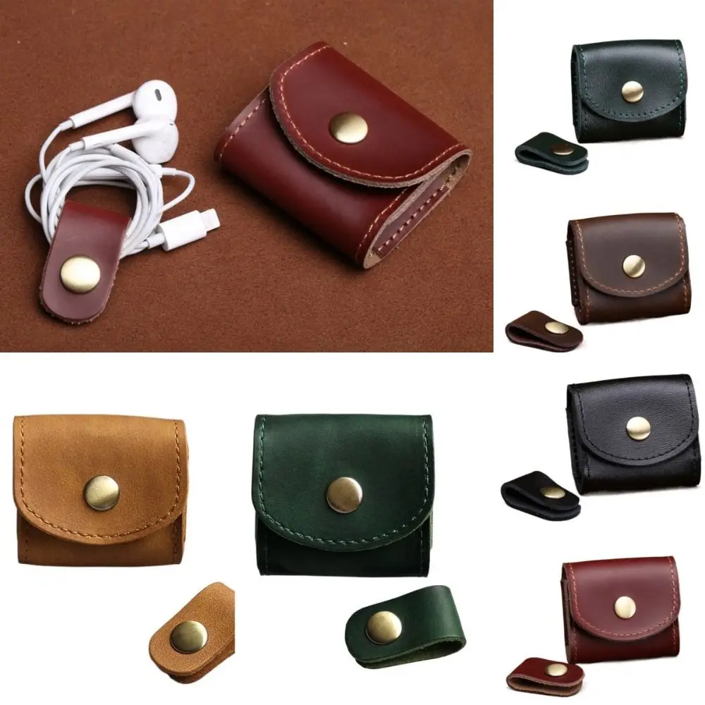 

Mini Leather Data Cable Storage Box Solid Color Waterproof Mini Coin Purse Coin Purse Headphone Bag Leather Wallet Travel