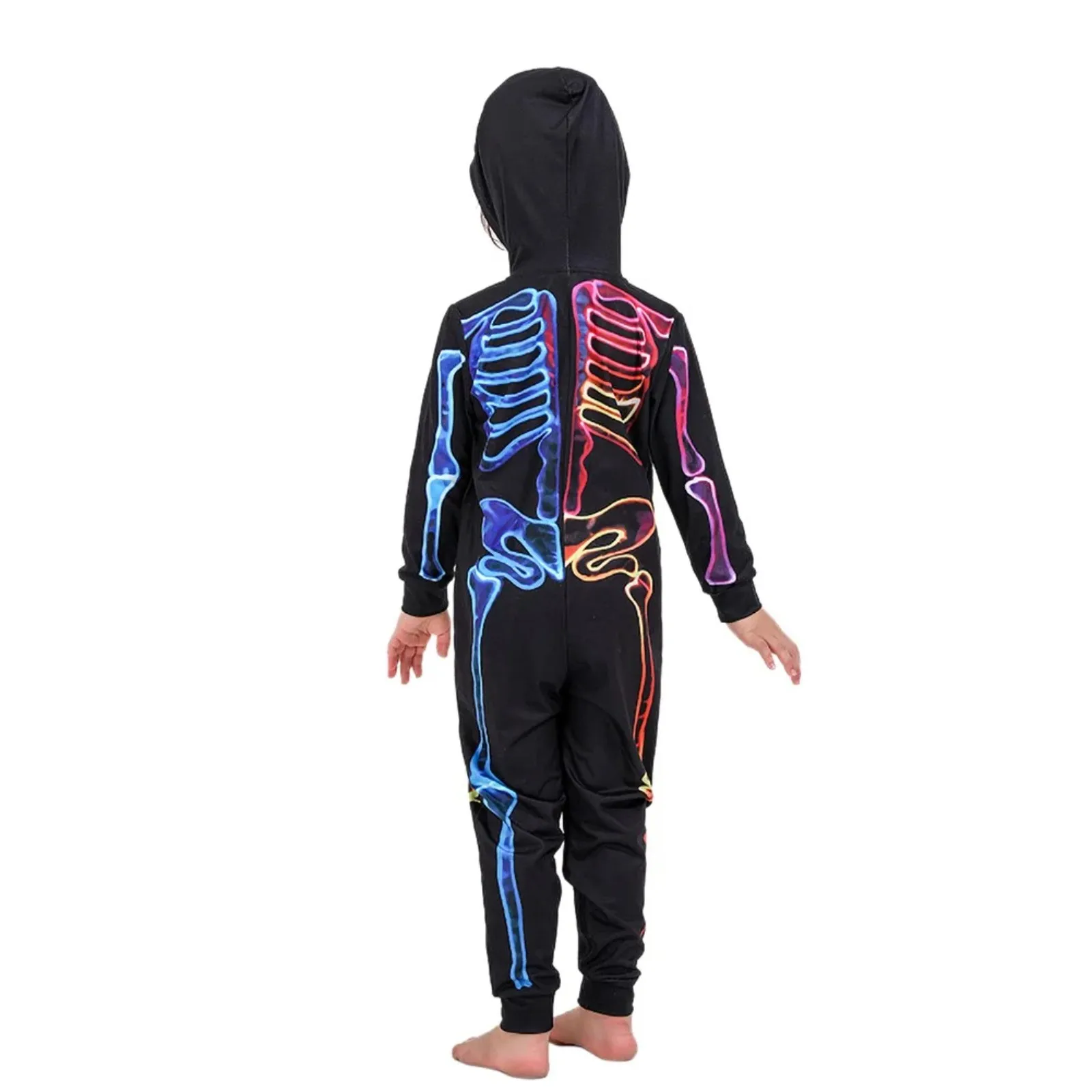 New Halloween Family Clothing Parent-Child Matching Pajamas 3d Skeleton Print Cosplay Jumpsuit Zipper Hooded Party Look Costumes