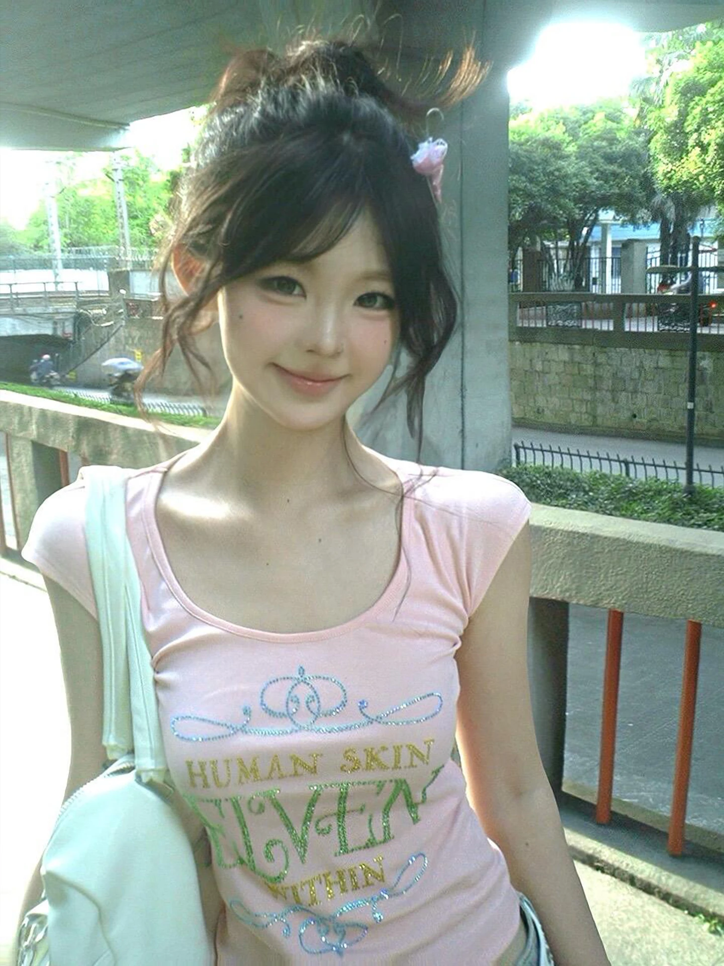 

Korean Sweet Spicy Style Short Sleeve U-Neck T-Shirt Women's Slimming Beautiful Summer Top Glittering Rhinestone Printed