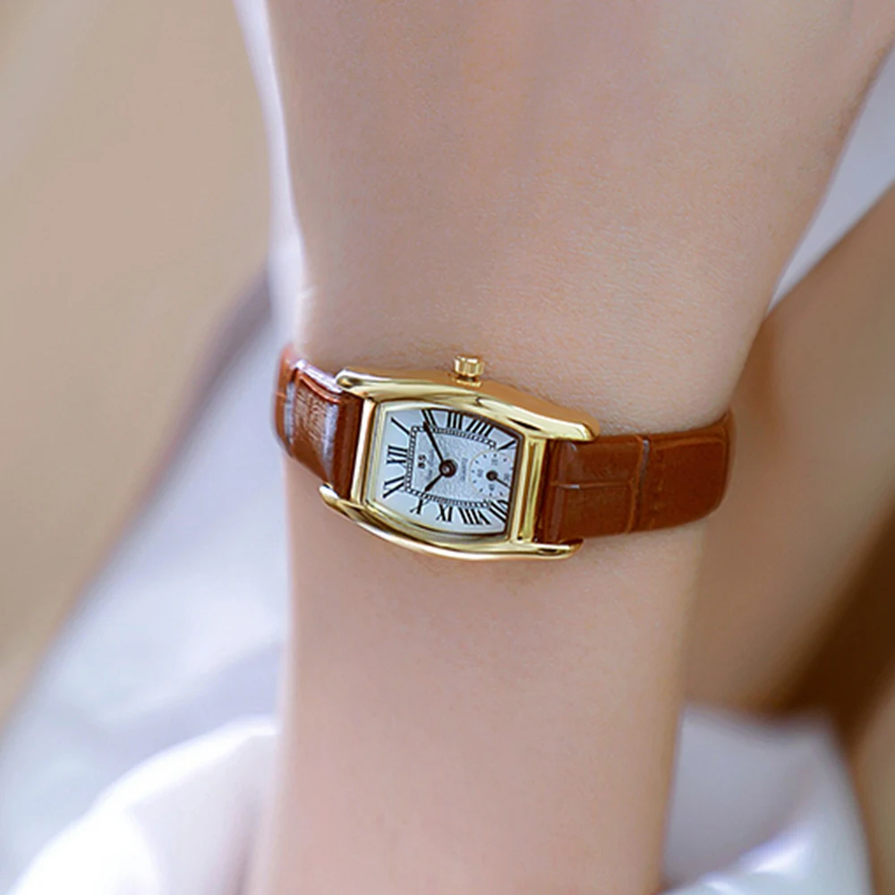 

Модные женские часы золотого цвета с маленьким циферблатом и кожаным ремешком, женские водонепроницаемые элегантные темпераментные женские наручные часы