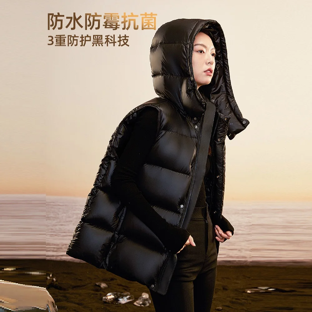 YAYA 2024 95% Goose Down Vest hood Windbreak Waterproof Couples Deep Winter Extra Thick Short Man & Lady Padded Parkas