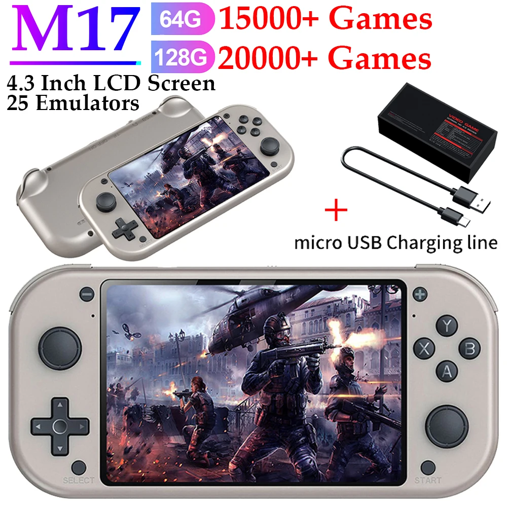 M17 Retro-Videospiel konsole 4,3 Zoll 480*272 LCD-Bildschirm Retro-Spiel Handheld-Game-Player Emuelec eingebautes Spiel 25 Emulatoren